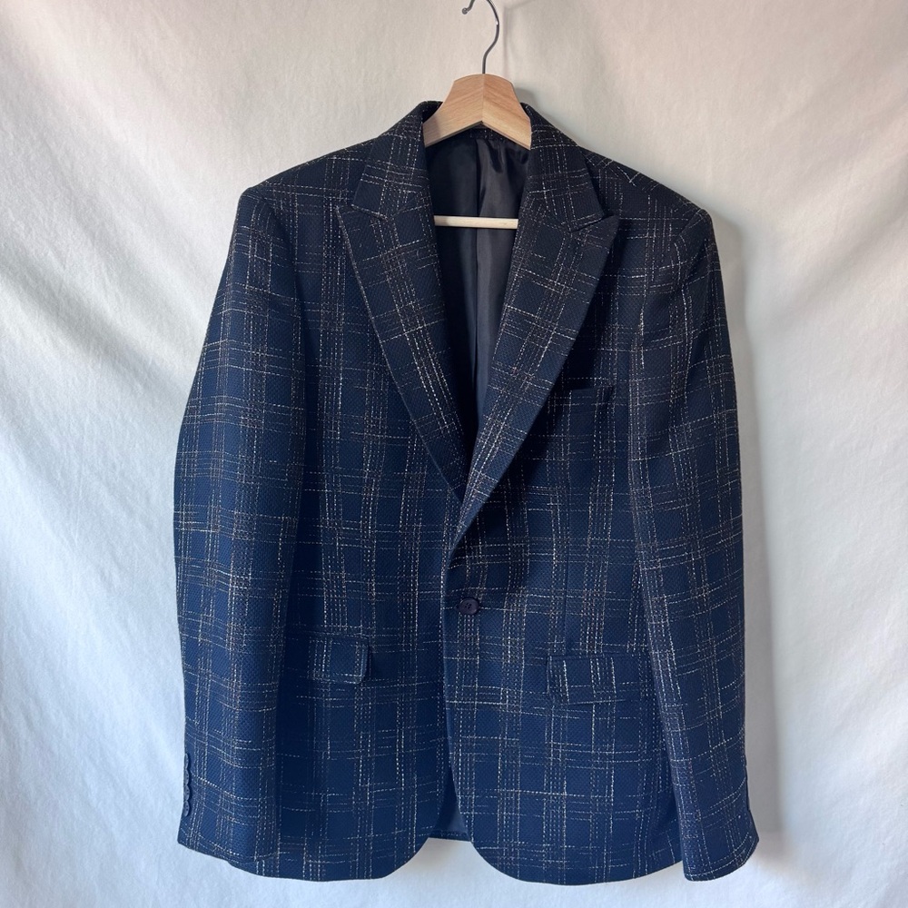 WSS Menswear Navy Plaid Cotton Blazer EU 52 US 42R Drop 6